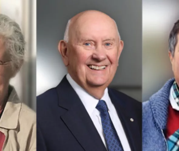 UPEI’s honorary graduands for 2024: Mary Jeanette Gallant, Aggi-Rose Reddin, John Bragg, Reginald “Dutch” Thompson, and Gary Schneider