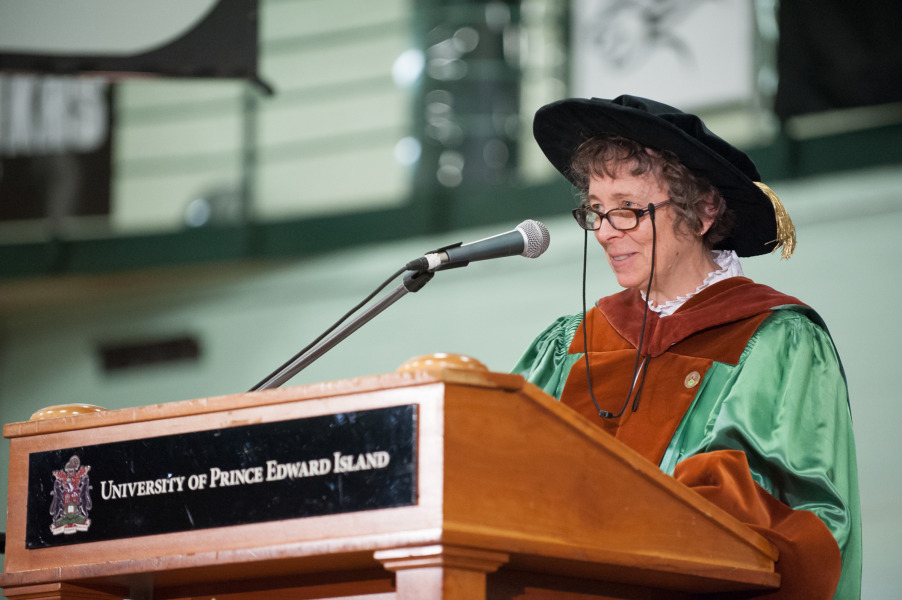Dr. Elizabeth Epperly addresses graduates at UPEI's afternoon Convocation ceremony in 2017 after having been awarded an honorary degree from the University. Dt. Elizabeth Epperly