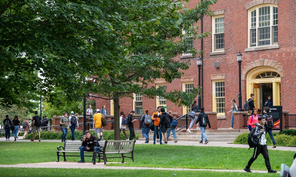 students walking in the UPEI quad