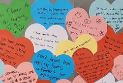 More than 60 heartfelt submissions were received for “Love Letters to Survivors” and assembled into a collage, now displayed at the SVPRO office. More than 60 heartfelt submissions were received for “Love Letters to Survivors” and assembled into a collage, now displayed at the SVPRO office.