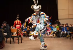 male dancer in colourful indigenous clothing
