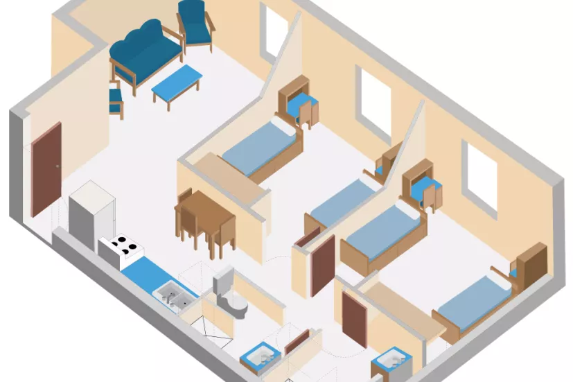 two-bedroom floorplan in new UPEI residence