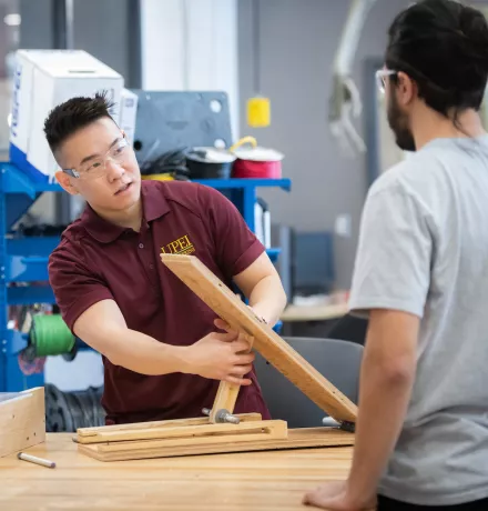 UPEI engineering student Yvan in the Faculty of Sustainable Design Engineering building lab
