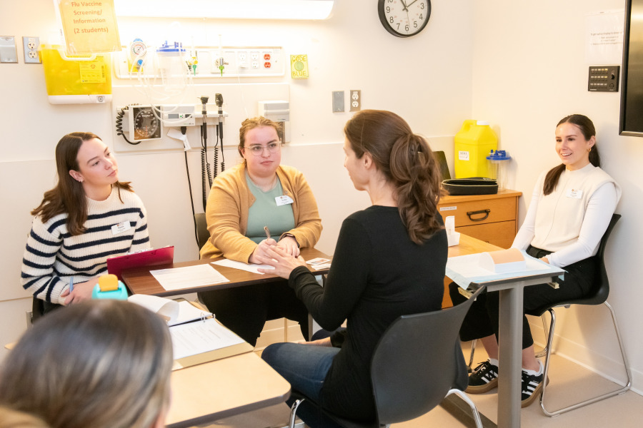 Nursing students from UPEI play their roles in a simulated immunization clinic during an interprofessional simulation with paramedicine students from Holland College on November 18, 2024.