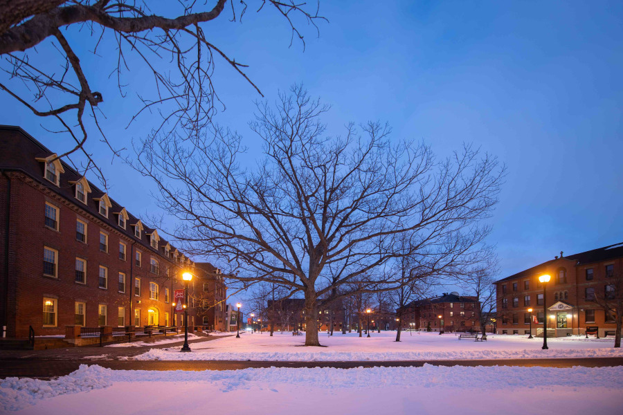 photo of the quad at dusk in the winter time