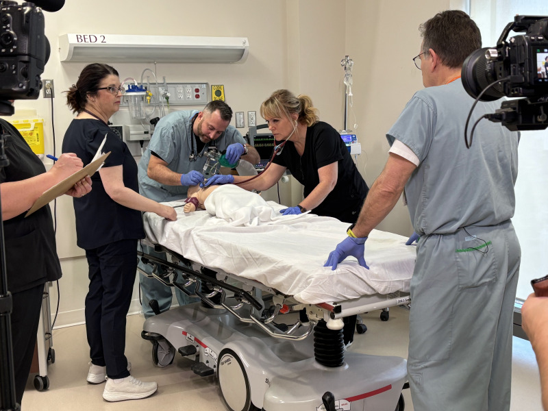 People performing a medical learning simulation