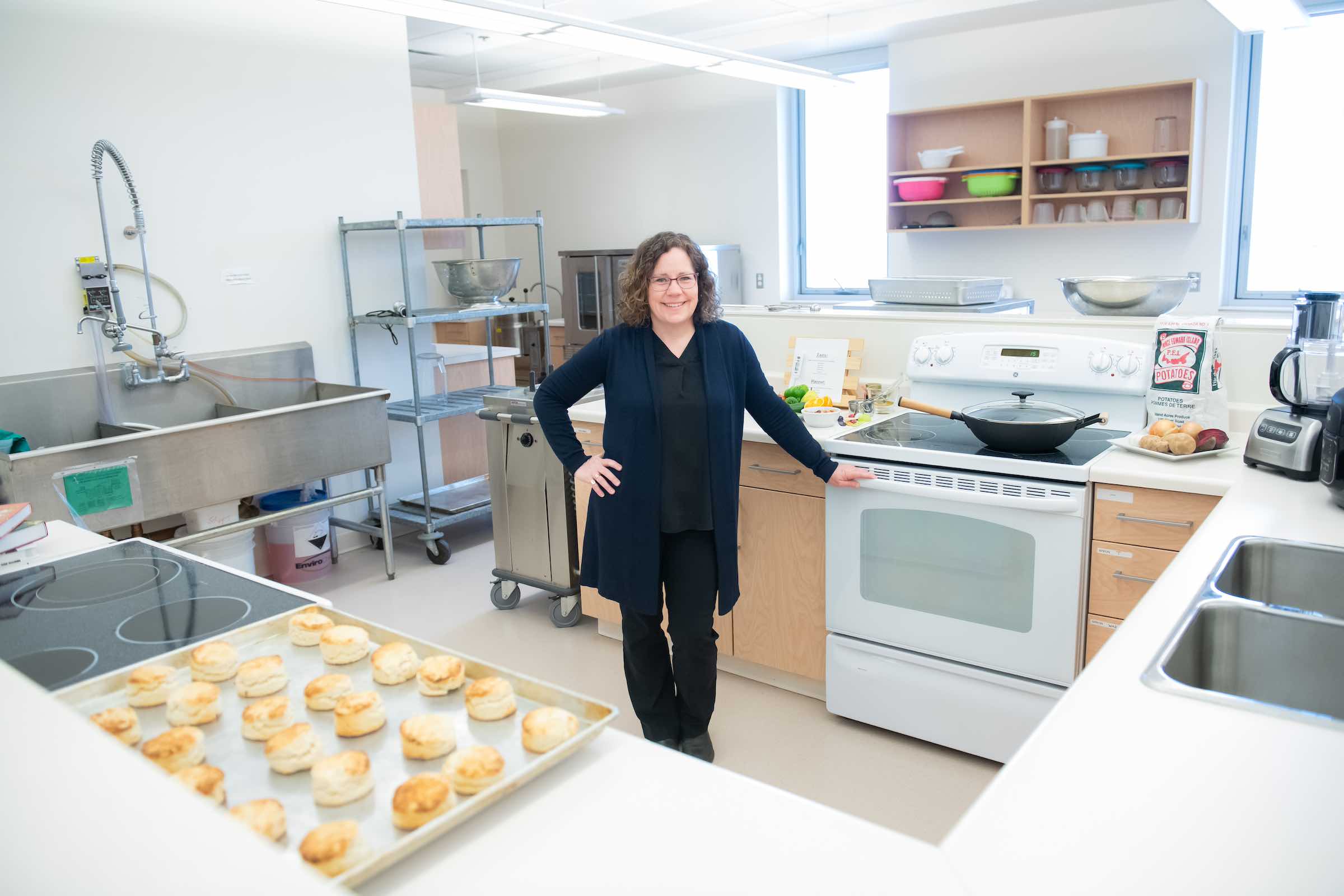 a dietitian in a commercial kitchen