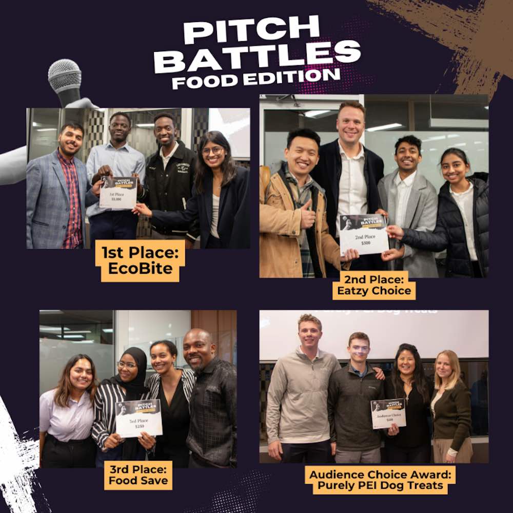 collage of four images of first-, second-, third-, and audience choice place "food edition" pitch teams