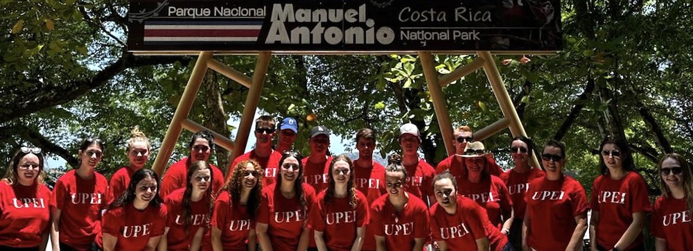 a group of UPEI students wearing red t-shirts in Costa Rica