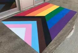 progress pride flag painted on steps