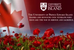 Remembrance day graphic with poppies and Canadian flag