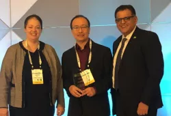 L-R: Larissa Bezo, president and CEO, CBIE; Dr. Jerry Wang; and Ajay Patel, past chair, CBIE Board of Directors