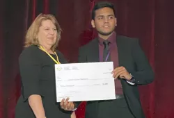 CIA President Hélène Pouliot presenting Varesh Kumar Beeharry with the Academic Achievement Award, one of three awards that comprise the inaugural ASNA-CIA Diversity, Equity and Inclusion Scholarships.