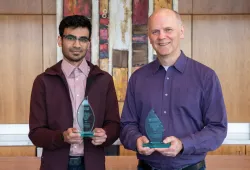 Aadesh Warren Nunkoo, UPEI Science Co-op Student of the Year, and Dr. James Polson, Co-op Employer of the Year.