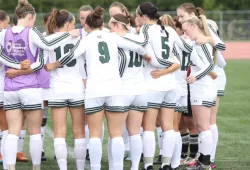 The UPEI Women's Soccer Panthers huddle before a pre-season game against the Université de Moncton. The Panthers open up the regular season at home Friday at 5 p.m. against the Mount Allison Mounties.