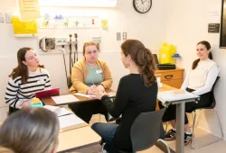 Nursing students from UPEI play their roles in a simulated immunization clinic during an interprofessional simulation with paramedicine students from Holland College on November 18, 2024.