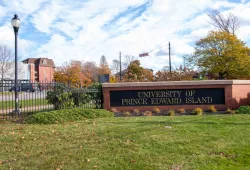 Photo of UPEI entrance sign in late fall