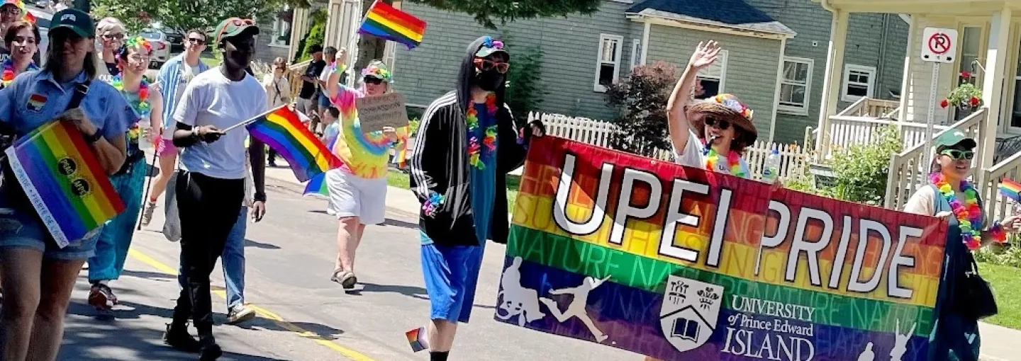 group of people walking in the Pride parade
