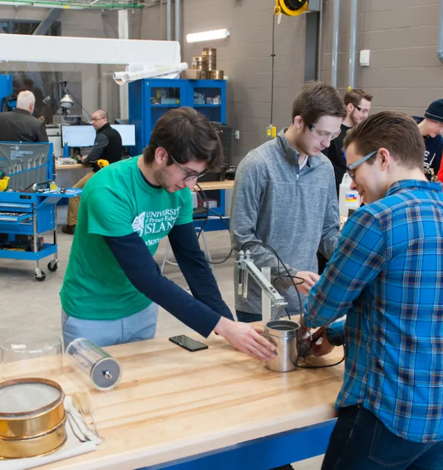 Students work on projects in a large lab