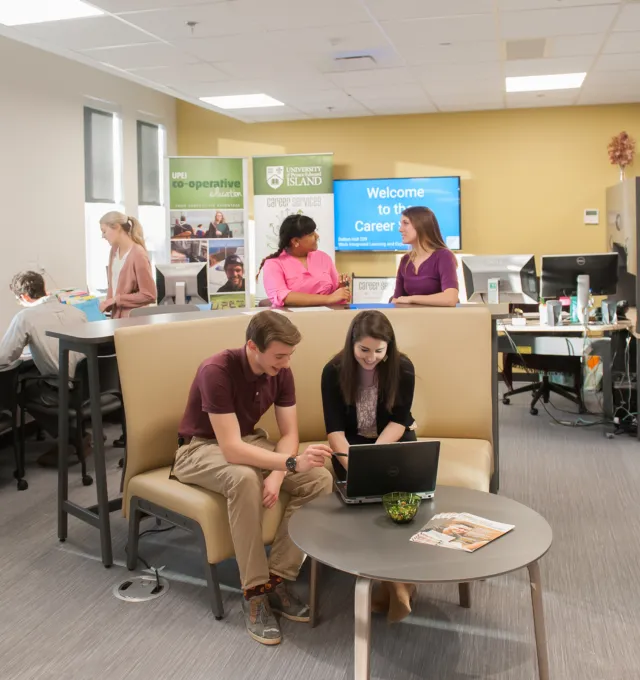 two students at the UPEI career studio