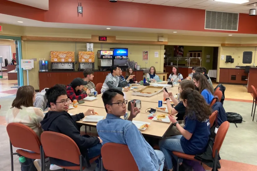 a group of students in UPEI's Wanda Wyatt Dining Hall