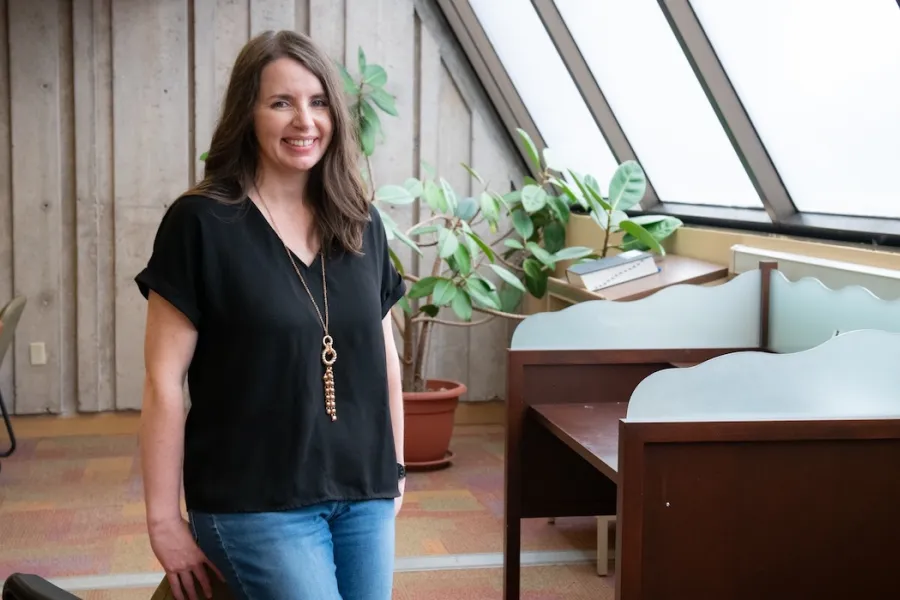 upei student raeann kinch in robertson library