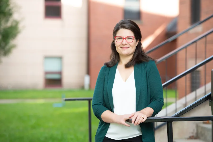 Dr. Magdalena von Eccher outside Steel Recital Hall at UPEI